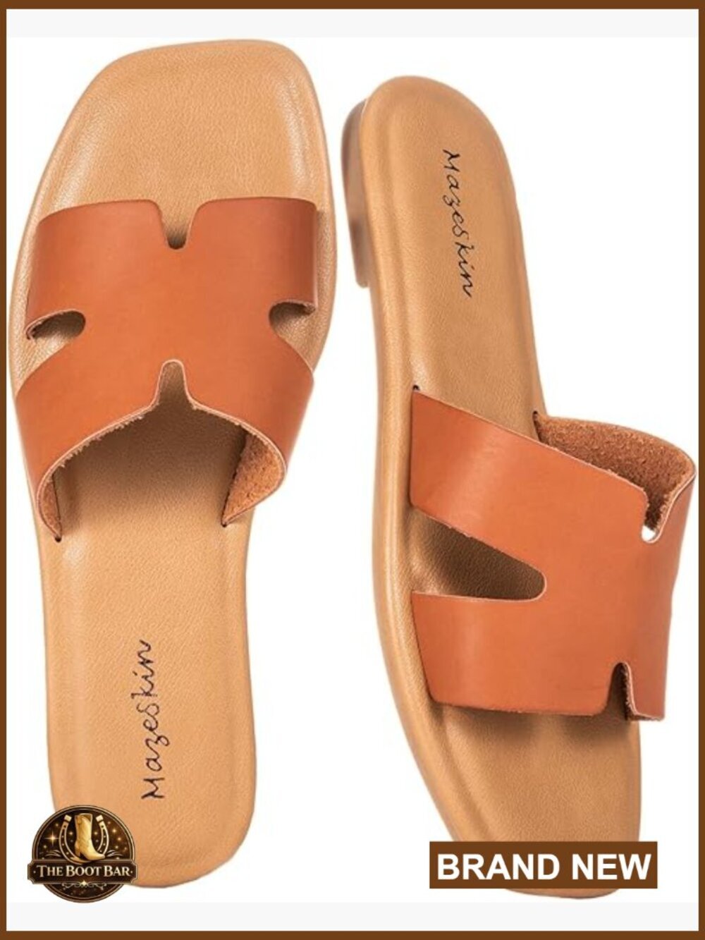 Memory Foam Vegan Leather H-Band Slide Sandals Dressy Cutout